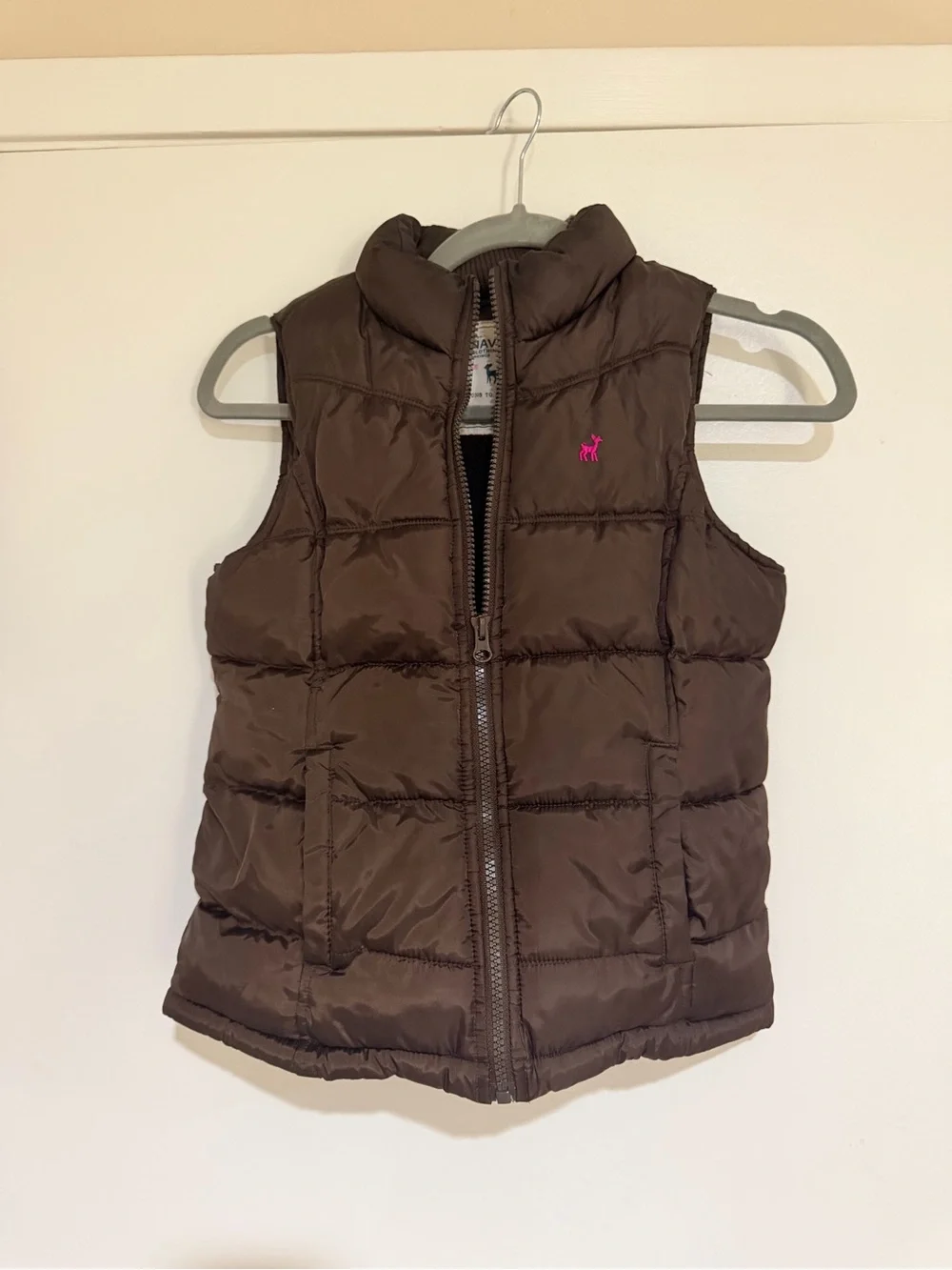 Old Navy Brown Puffer Vest with Pink Logo